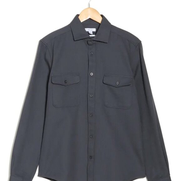 REISS Arlo Cotton Canvas Button-Up Overshirt in Steel Blue - Picture 5 of 5